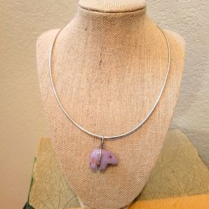 Sterling silver necklace with stone bear
